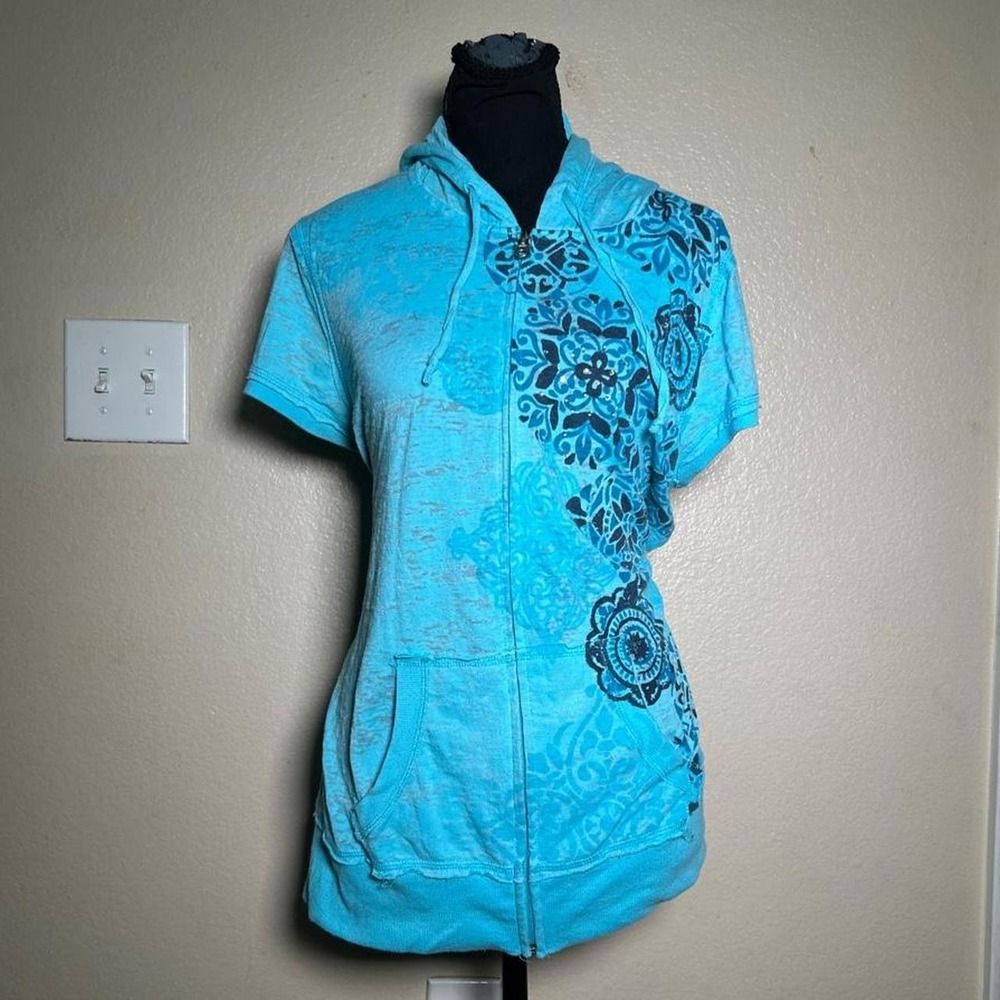 Dressbarn 2000s Short Sleeve Grunge Scene Y2K Hoodie Blue XL